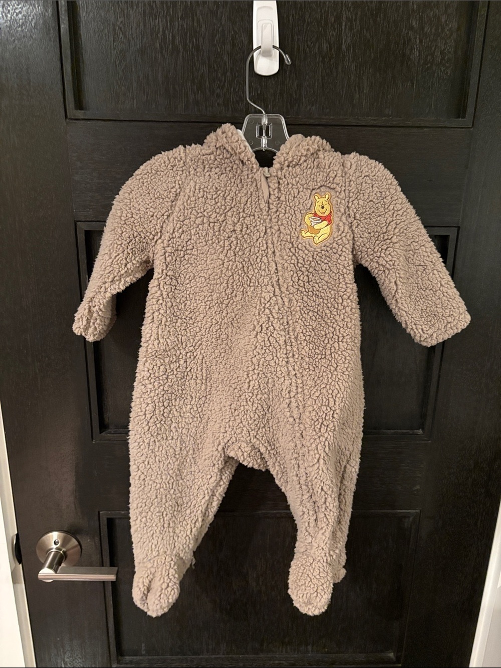 Disney baby winne the Pooh Bear fleece onesie zip up 6-9 mo with ears